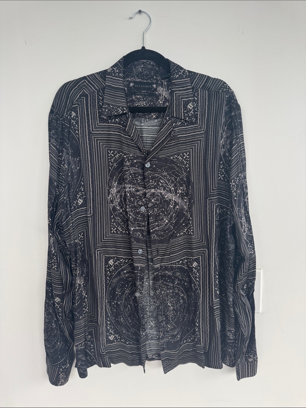 All Saints Black Geometric & Celestial Print Button-Down Shirt